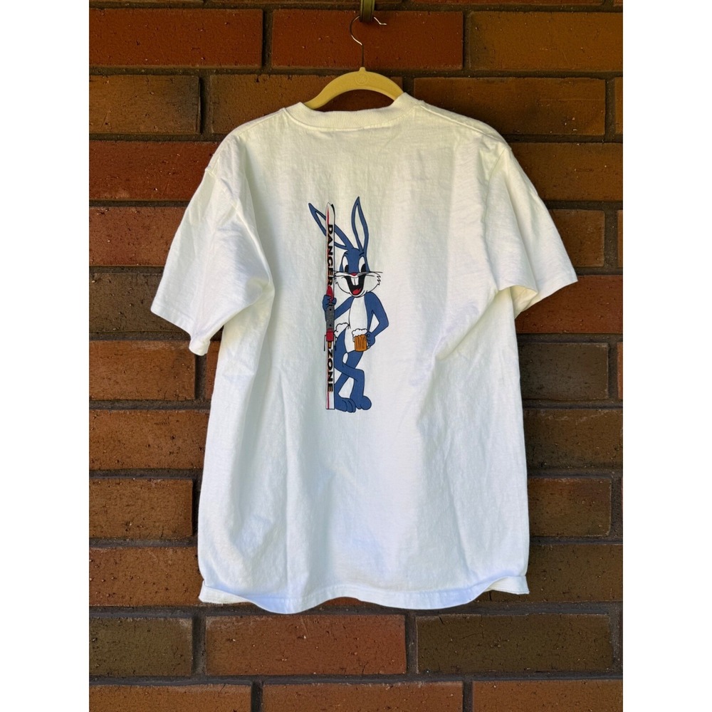 Vintage 90s Bug Bunny Ski T-shirt Utah Henley Short Sleeve | Size Medium